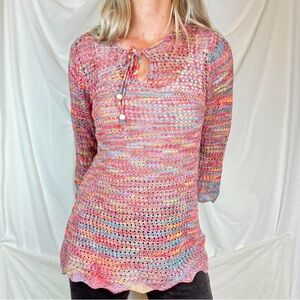 Vintage Y2K does 70s loose knit colorful fairy sweater
